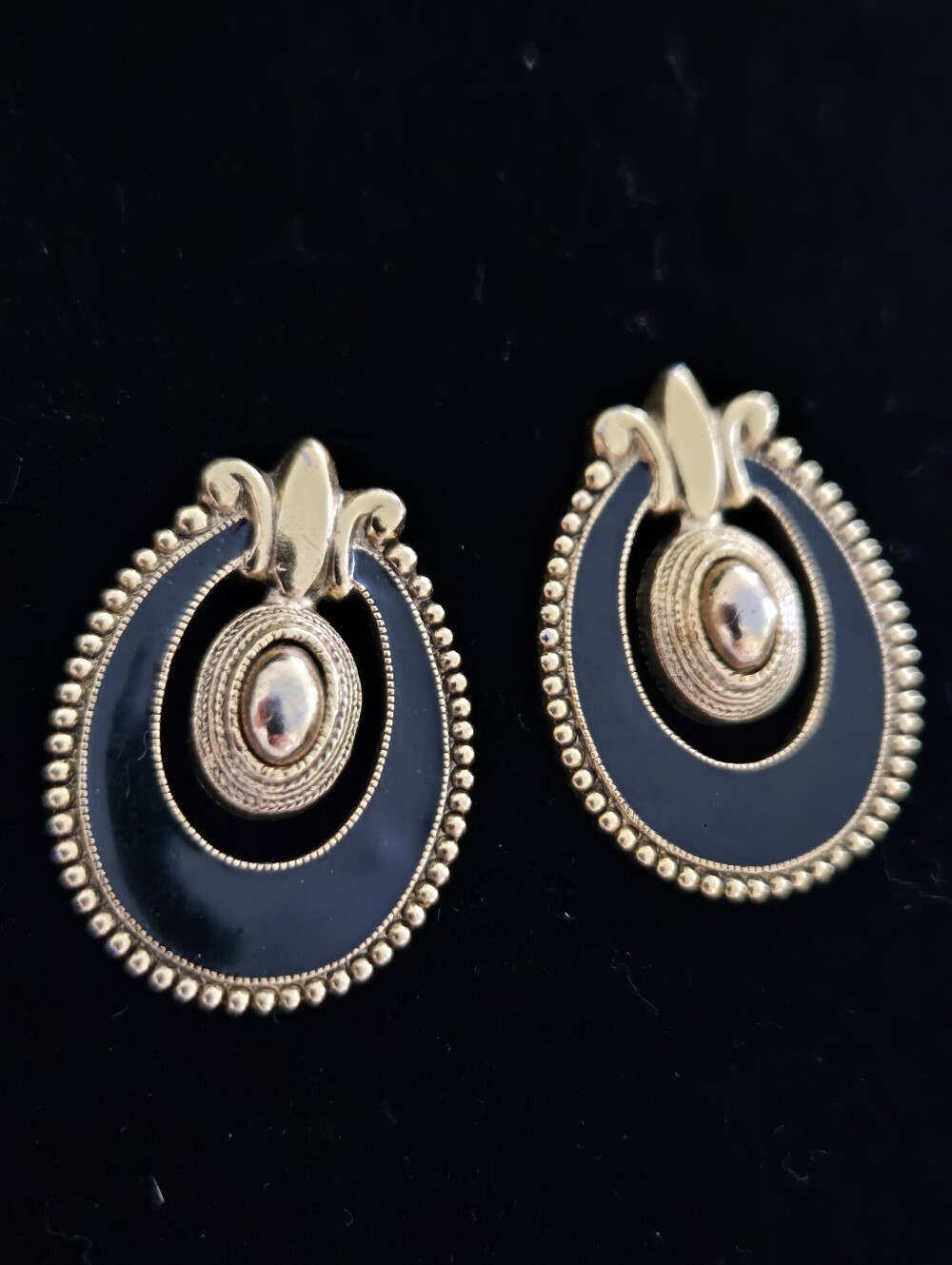 Gold and Black Oval Vintage 1928 Earrings Women Jewelry